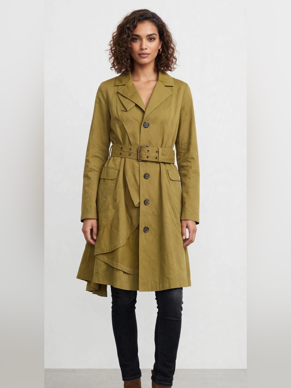 Classic Olive Trench Coat with Belt